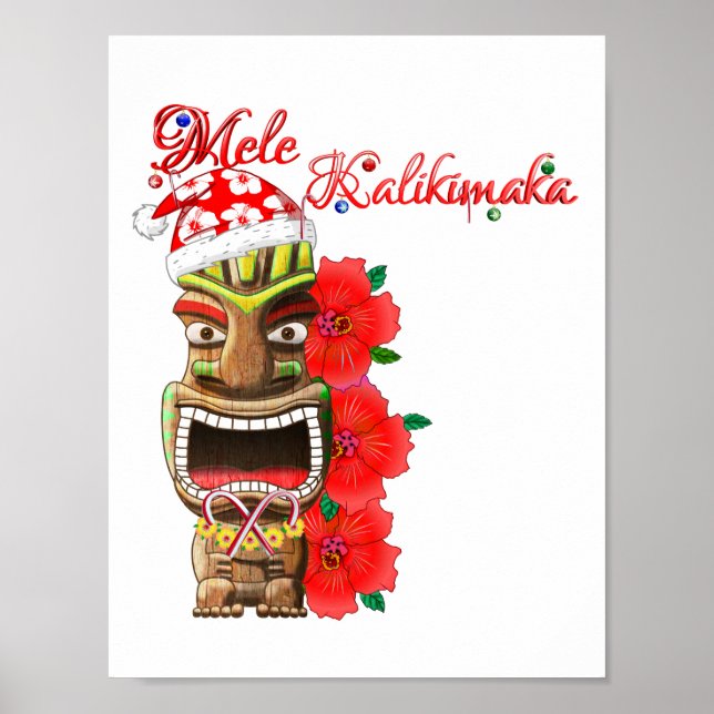 Póster Mele Kalikimaka Santa Tiki (Frente)