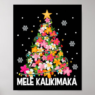 Póster Mele Kalikimaka Tro, Árbol de Navidad floral hawai