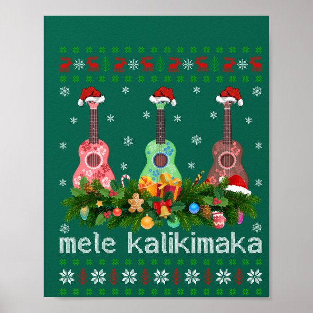 Póster Mele Kalikimaka Ukulele Regalo de guitarra Ugly Uk (Frente)