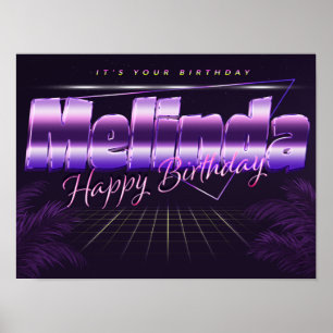 Póster Melinda Name Vorname lila retro Poster Geburtstag