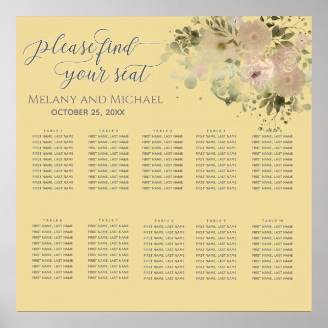 Póster Mellow amarillo acuarela boho moda floral (Frente)