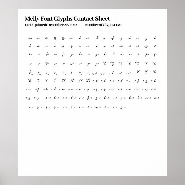 Póster Melly Font Glyphs (Hoja de contacto) (Frente)