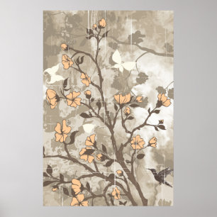 Póster Melocotón de flores vintage, personalizado taupe d