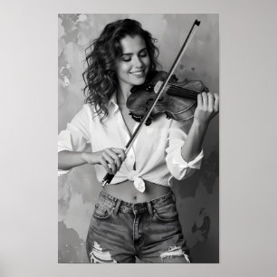 Póster Melodía de violín monocromo y lienzo de gracia