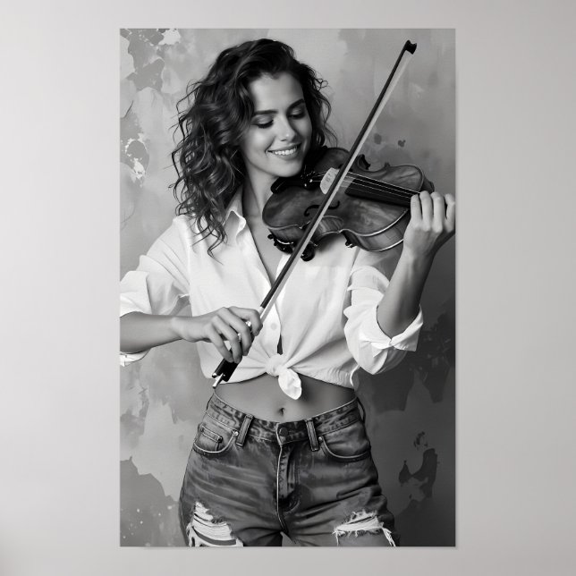 Póster Melodía de violín monocromo y lienzo de gracia (Frente)