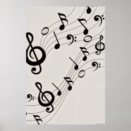 Póster Melodías Bailarinas: Patrón de Notas Musicales Flu