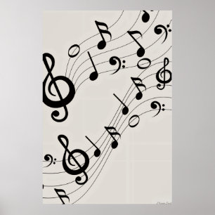 Póster Melodías Bailarinas: Patrón de Notas Musicales Flu