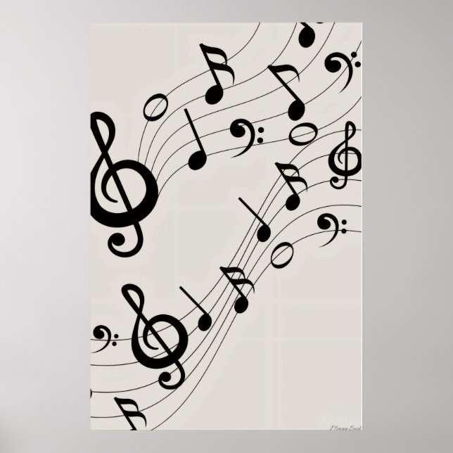 Póster Melodías Bailarinas: Patrón de Notas Musicales Flu (Frente)