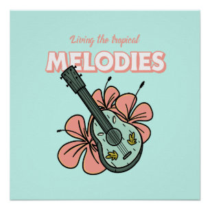Póster Melodías Tropicales Ukulele Arte Floral