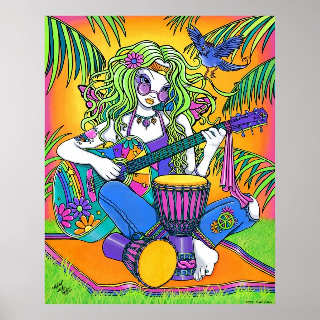 Póster "Melody" Guitarra Arcoiris Poster de hadas hippie (Frente)