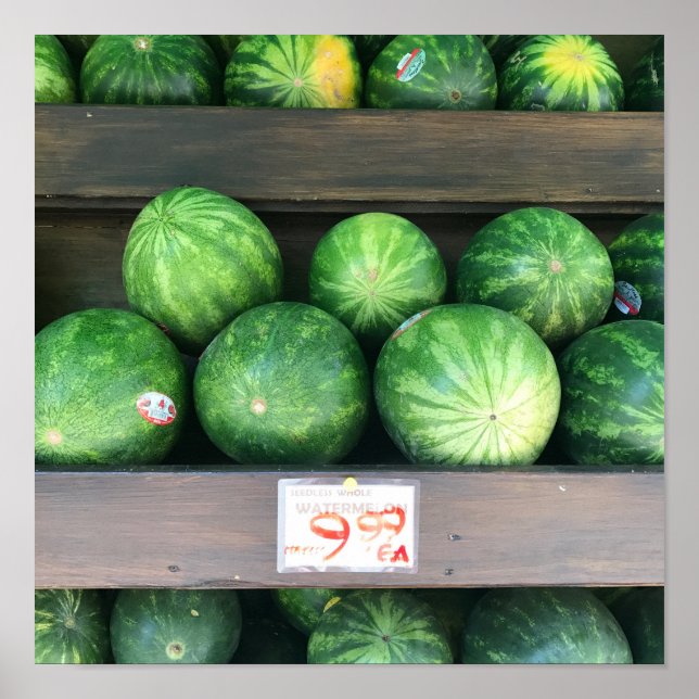 Póster Melones de agua en venta Mercado de frutas de meló (Frente)