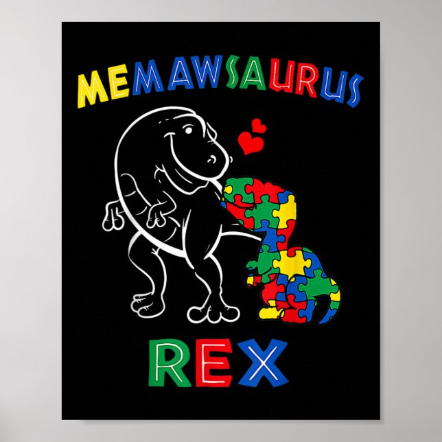 Póster Memawsaurus autism Awareness Memaw Dinosaur Dino G (Frente)