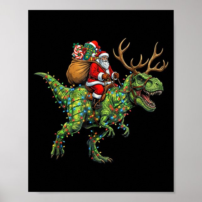 Póster Meme 67 Christmas Santa Riding Dinosaur T Rex Boys (Frente)