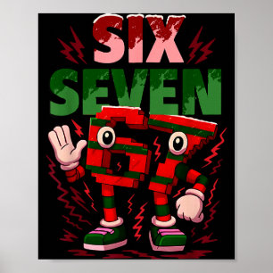 Póster Meme 6 7 Seis Siete Cerebro Italiano Navideño Rojo