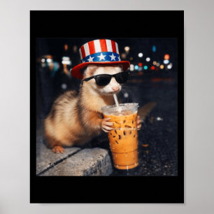 Póster Meme de Café Helado de Hurón Divertido Retro Urban