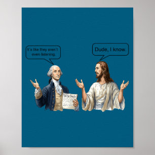 Póster meme de discusión de George Washington y Jesucrist