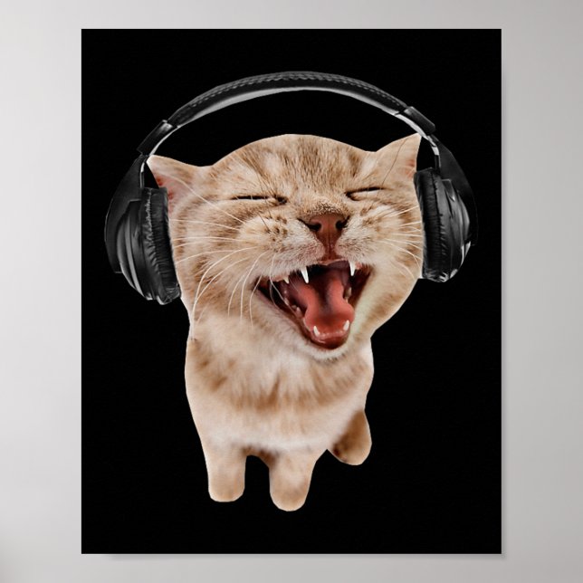 Póster Meme de gato con audífonos (Frente)