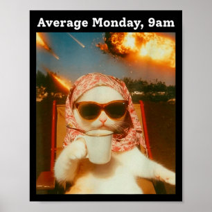 Póster Meme de gato Lunes promedio 9am Divertido Sarcásti