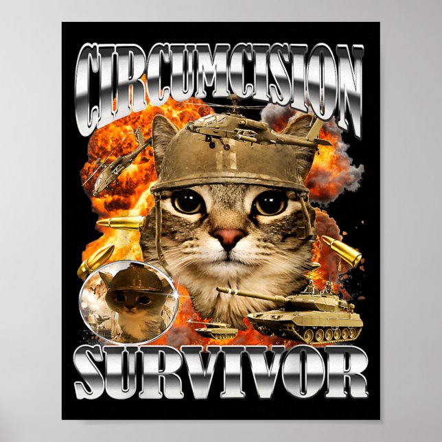 Póster Meme de gato superviviente de la circuncisión Boot (Frente)