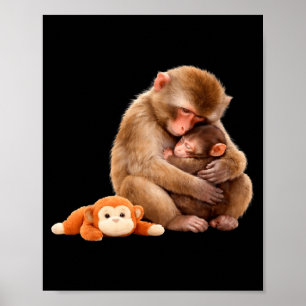 Póster Meme de mono abrazando animal de peluche