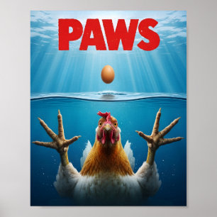 Póster Meme de Pollo PAWS: Humor Aviar Inspirado en Jaws