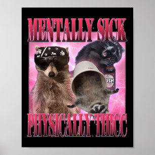 Póster Meme de Raccoon Funny Mentalmente Enfermo Físico