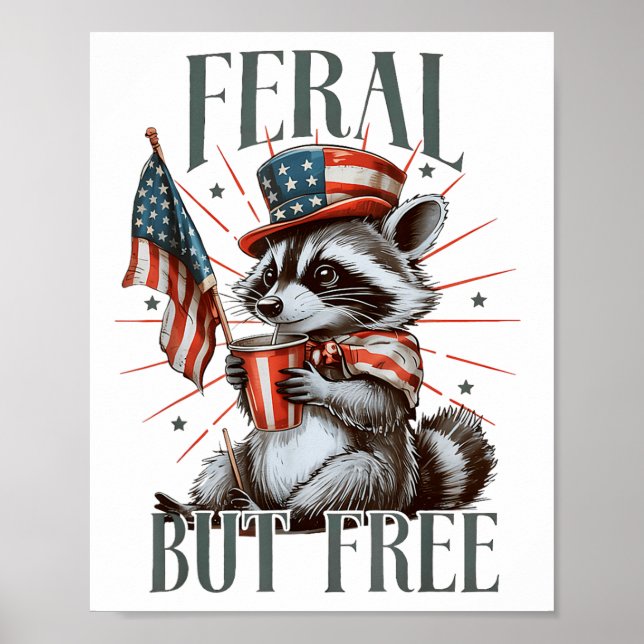 Póster Meme de Racoon Patriótico Feral Pero Gratuito (Frente)