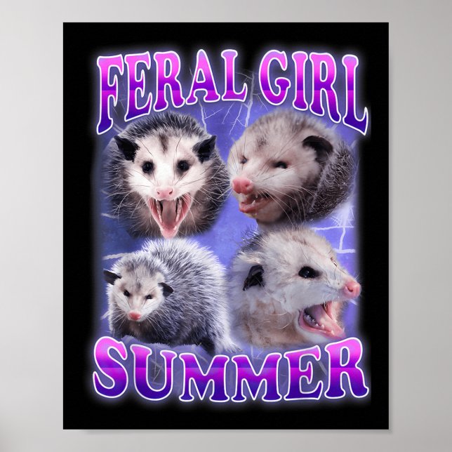 Póster Meme divertidísimo del Chica Feral Summer Opossum (Frente)