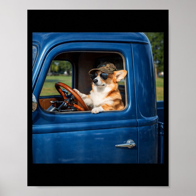 Póster Meme divertido de corgi gracioso perro conduciendo (Frente)