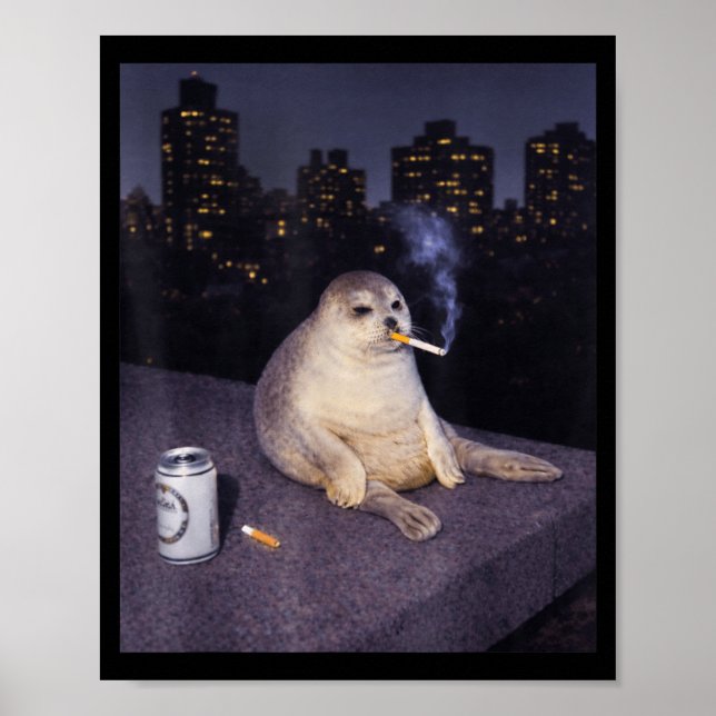 Póster Meme divertido de foca fumando (Frente)