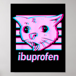 Póster Meme divertido de gato con ibuprofeno y cara felin