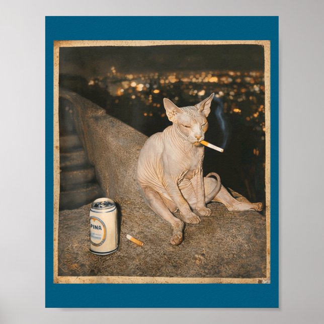 Póster Meme divertido de gato Sphynx fumando lindo (Frente)