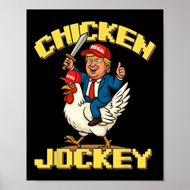 Póster Meme divertido de Jockey sobre pollo Trump (Frente)