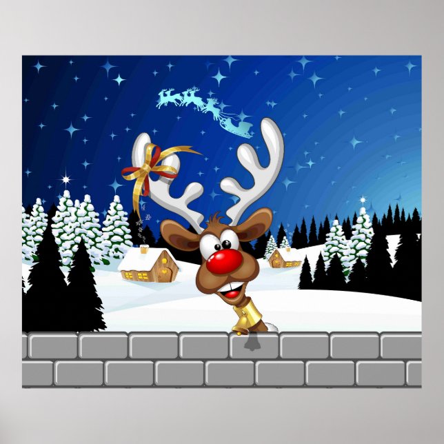 Póster Meme Divertido de Navidad de Reno Espiando (Frente)
