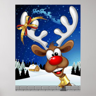 Póster Meme Divertido de Navidad de Reno Espiando