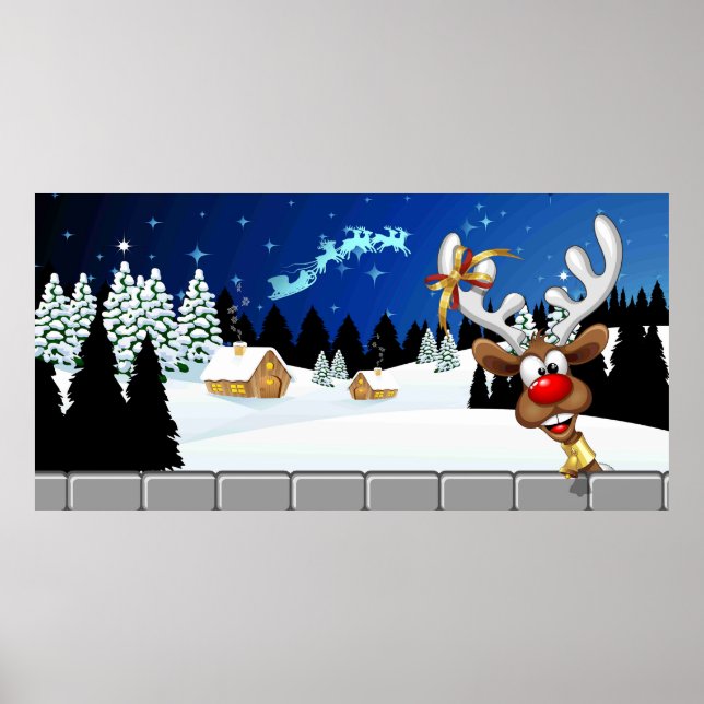 Póster Meme Divertido de Navidad de Reno Espiando (Frente)
