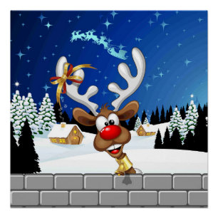 Póster Meme Divertido de Navidad de Reno Mirando