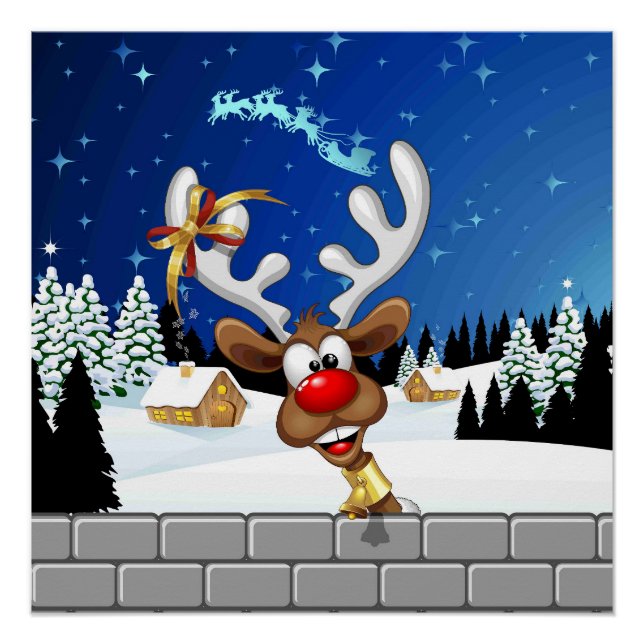 Póster Meme Divertido de Navidad de Reno Mirando (Anverso)