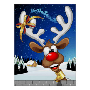 Póster Meme Divertido de Navidad de Reno Mirando
