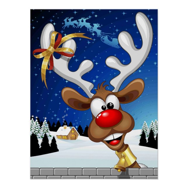 Póster Meme Divertido de Navidad de Reno Mirando (Anverso)