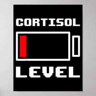 Póster meme divertido de nivel de cortisol de batería baj