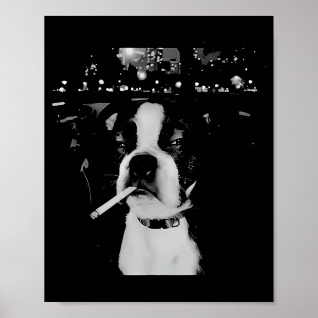 Póster Meme Divertido de Perro Fumando (Frente)