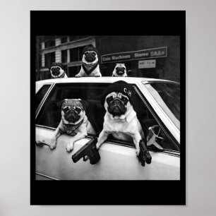 Póster Meme divertido de pug, perro gánster pug estilo de