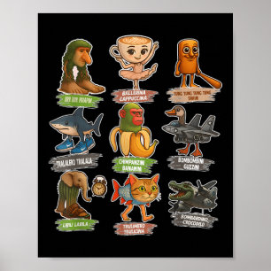 Póster Meme divertido retro italiano Brainrot divertido t