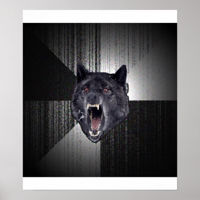 Póster Meme para animales de aviso de lobo demencial (Frente)