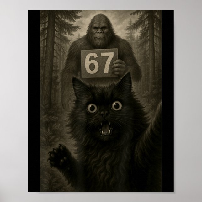 Póster Meme Selfie de Gato 67 Seis Siete Divertido Bigfoo (Frente)
