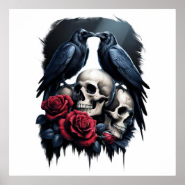 Póster Memento Mori: Composición floral oscura con Raven