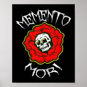 Póster Memento Mori Tattoo Tradicional Flor y calavera