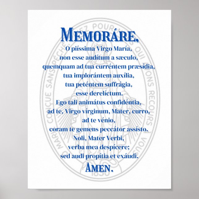 Póster Memorare (Medalla milagrosa) Imprimir (Frente)