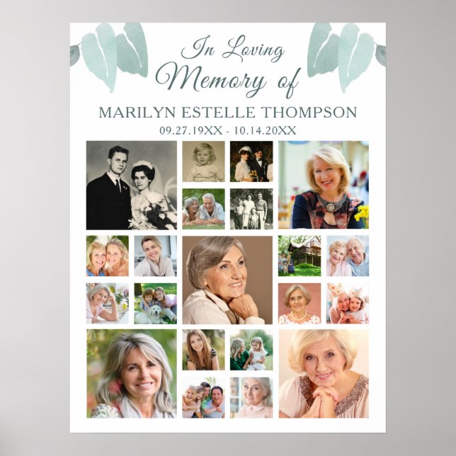 Póster Memorial 21 Collage de Fotos Corazón Botánico Hoja (Frente)